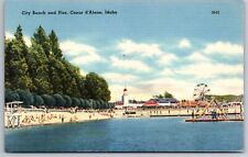 City Beach and Pier Coeur d' Alene Idaho Amusement Park Fair Linen  Postcard picture