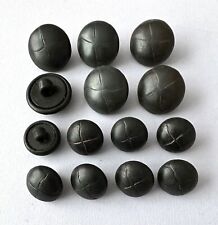 14 Genuine Vintage Leather Coat or Sweater Buttons with Leather Shanks - NOS picture