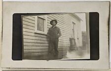 1920s Young Man Farmer Americana Overalls Rural Farm Life RPPC Postcard Vintage picture