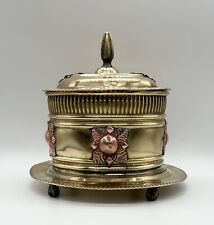 Vintage MOROCCAN BRASS TEA CADDY Oval-Footed-Two Tone-Hinged Lid picture