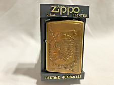 Old 1997 Unfired Sealed BARRETT SMYTHE Indian Chief Brass Zippo Lighter & Case picture