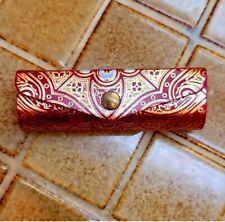 Vintage Italian Leather Embossed Lipstick Case Holder W/mirror  picture