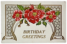 Antique PMK 1909 Postcard Germany Series 305 Embossed Dog Rose Birthday Greeting picture