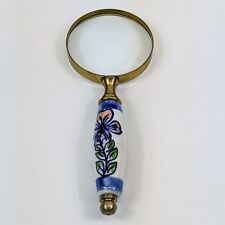 Vintage Brass Magnifying Glass Ceramic Handle Hand Painted Flower Estate Find picture