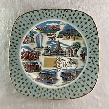 Vintage Souvenir WYOMING Plate Teton National Park Cattle Ranching Mining + More picture