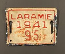 VTG RARE - 1941 Laramie Wyoming WY Metal Bicycle License Plate Tag #95 - Unique picture