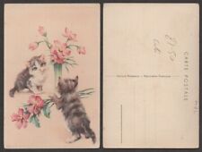 Old Cat Postcard – Two Kittens with Flowers picture
