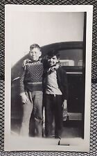 c.1940's Best Friends Boys Embrace Car Cafe Vintage Photograph  picture