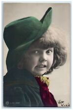1906 Cute Little Girl Curly Hair Green Hat RPPC Photo Posted Antique Postcard picture