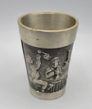 Vintage Rein Zinn Raised Relief Pewter Shot Glass - Men Drinking In Tavern picture