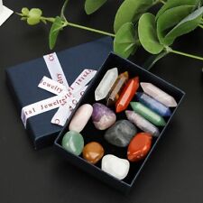 Set of 14 Healing Crystal Natural Gemstone Reiki Chakra Collection Stones w/ Box picture