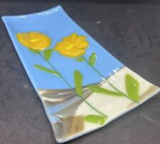 Orange Poppies 10; Fused Glass Art Glass Spoon Rest Original Handmade picture