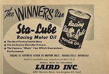 Laird Inc. Sta-Lube Racing Motor Oil Los Angeles Penn Base Vintage Print Ad 1950 picture