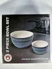 Chef's Counter | 2 Piece Stoneware Bowl Set | Blue Reactive Glaze 8