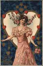 Valentine Beautiful Woman Elegant Gown c1910 Vintage Postcard picture