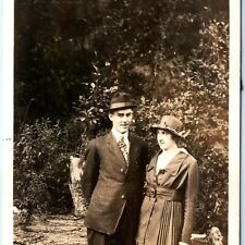 c1910s Cute Young Couple RPPC Handsome Man Outdoors Real Photo Postcard A94 picture