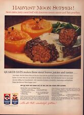 1958 Quaker Oats Print Ad Harvest Moon Supper Recipe for Meatloaf Hot Peaches picture