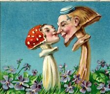 1910 POSTCARD Mushroom People In Love Embossed The Engagement LOVE NOTE picture