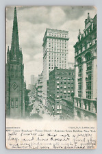 Postcard Lower Broadway Trinity Church New York City NY, Antique h15 picture