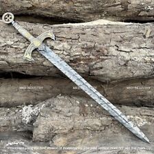 Hand Forged Damascus Sword - Templer Knight Sword Damascus Hunting Sword Sheath. picture