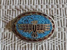 Vintage Native American Silver Turquoise Eagle Belt Buckle Western Cowboy picture