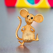 Vintage D-ONE Signed Mouse Gold Tone Brooch Lapel Pin picture