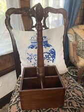 Antique Mahogany Caddy Bottle Holder Carved Pine Cone Pineapple Top Dovetailed  picture