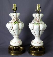 Pair/MCM CORDEY Floral Porcelain Lamps Gold Filigree Base SHADES Included picture