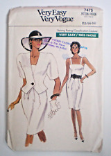 VERY EASY VERY VOGUE 7475 12-14-16 PETITE JACKET AND DRESS VINTAGE UNCUT picture
