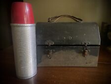 Antique ICY - HOT Black Metal Dome LUNCHBOX with Leather Handle & Thermos Cont picture