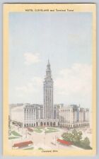 Hotel Cleveland and Terminal Tower Cleveland Ohio 1940s View Artist Postcard picture