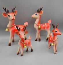 4 Rare Vintage Christmas Reindeer Family Plastic w/Bell Made in Japan Red? picture