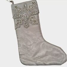 Pier 1 Imports Christmas Stocking NWT Sequin Snowflake Shiny Silver Jewels picture