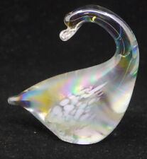 VINTAGE STYLIZED ART GLASS SWAN FIGURINE, IRIDESCENT WITH WHITE SPATTER picture
