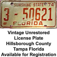 1974 Florida License Plate Hillsborough can be re-registered Original Unrestored picture