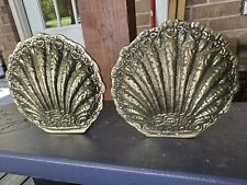 Brass Vintage Bookends Scallop Seashell Pair Art Deco Decor USA PMC Book Ends picture