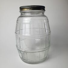 Vintage Duraglass Thick Glass Barrel General Store Pickle Jar & Lid 7-3/4