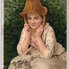 c1880s Fairview, OH Bucket Hat Girl Dr Jaynes Drug Trade Card Dr. J.C. Booth C43 picture