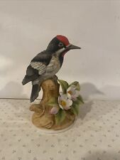 Vintage Porcelain Bird Downy Woodpecker #9386 Wood Like Base Collectible picture