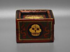 Wonderful Real Tibet Tibetan Vintage Old Buddhist Painted Skull Wood Jewelry Box picture