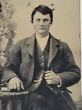 1800s Tintype Photograph of Young Man Wearing Hand Tinted Jewelry picture
