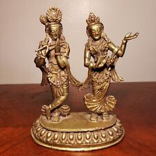 Vintage Heavy Solid Brass Ornate Radha Krishna Statue picture