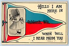 Oshkosh Wisconsin WI Postcard Pennant Dutch Kids Telephone c1913 Vintage Antique picture