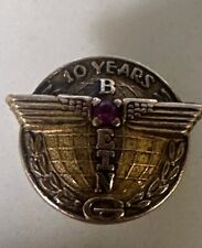 Boeing 10 Year Service Pin 1/10 10K Gold Filled 1 Red Ruby Airplane Globe Totem  picture