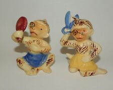 Vintage Enesco Anthropomorphic Monkeys in Skirts Primping in Mirror Cutting Hair picture