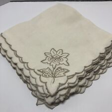 Vintage Embroidered Flower Napkins Set Of 7 Beige 16”X15.5” picture