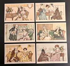 Set of 6 a/s F Hardy Romance & Music Postcards Mandolin Series 1081 A-F D48 picture
