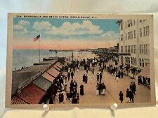 VINTAGE POST CARD -BOARDWALK AND BEACH SCENE-OCEAN GROVE, NJ picture