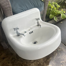 Antique Vintage Cast Iron White High Back Porcelain Country Farmhouse Round Sink picture