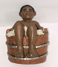 Black African American Pecan Shell Res Figurine - Man Bathing in Barrell  3.5 in picture